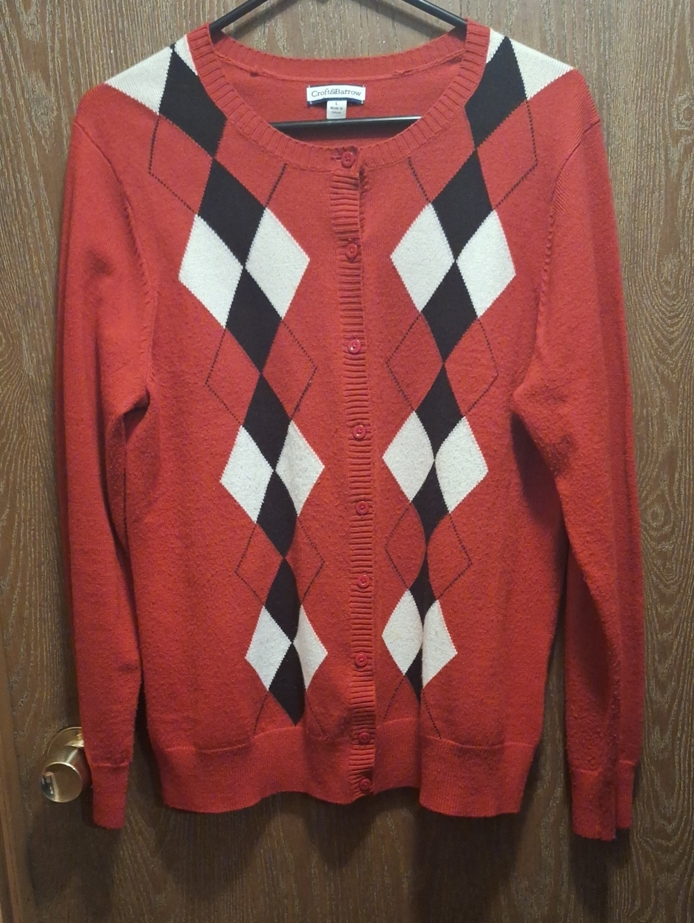 croft & barrow Red Argyle Button-Front Cardigan